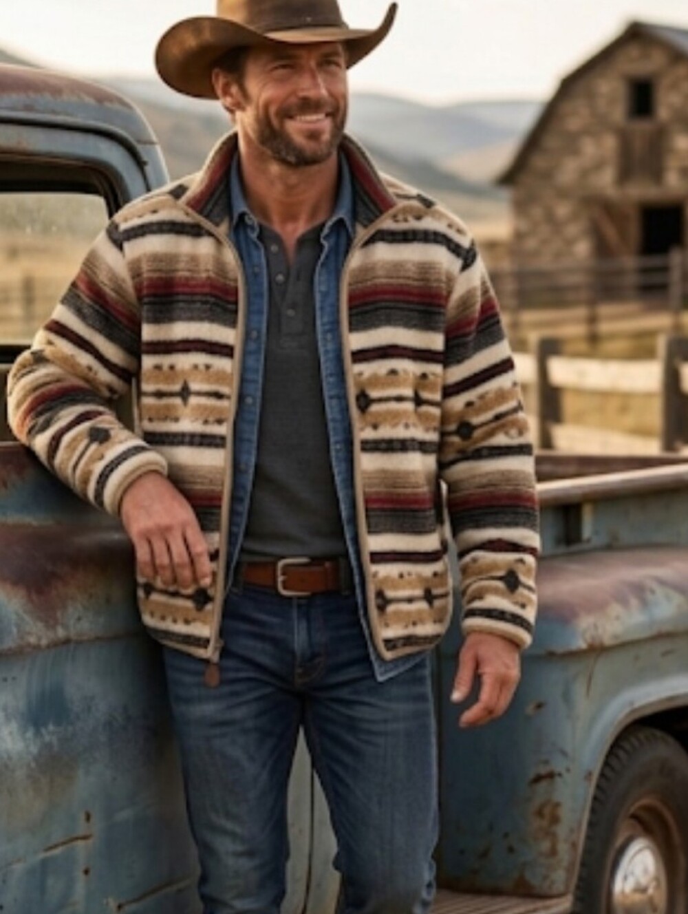 Chaps Ralph Lauren Aztec Southwestern Fleece Jacket Large